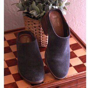 Toms Leila Womens Size 5.5 Forged Iron Grey Suede Slip On 2.5" Heel Clog Mule